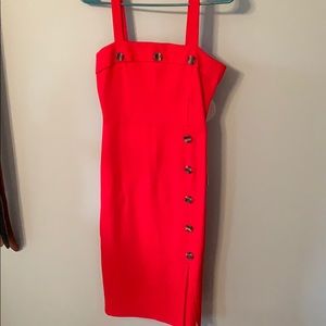 Red Bodycon Midi Dress with Slit